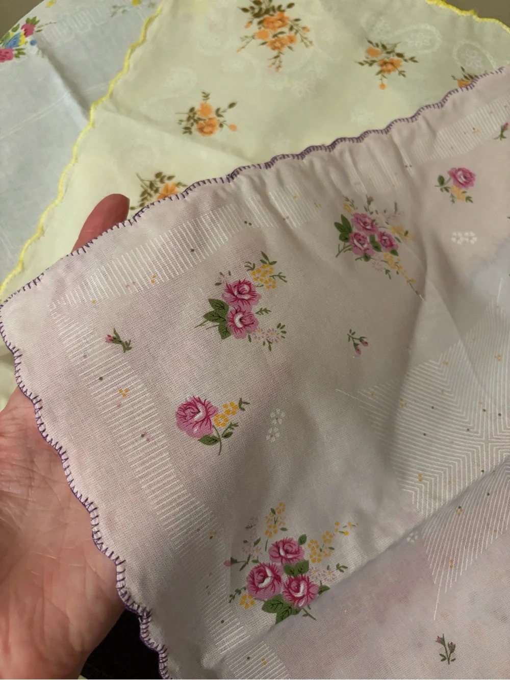 Vintage Floral Scalloped Handkerchiefs 2 for $8